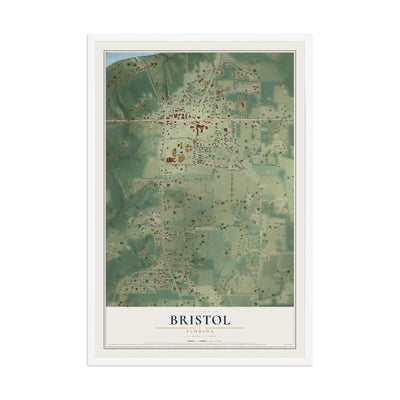 Bristol, Florida map print, 12" x 18" W/ White Ayous Wood Frame mockup