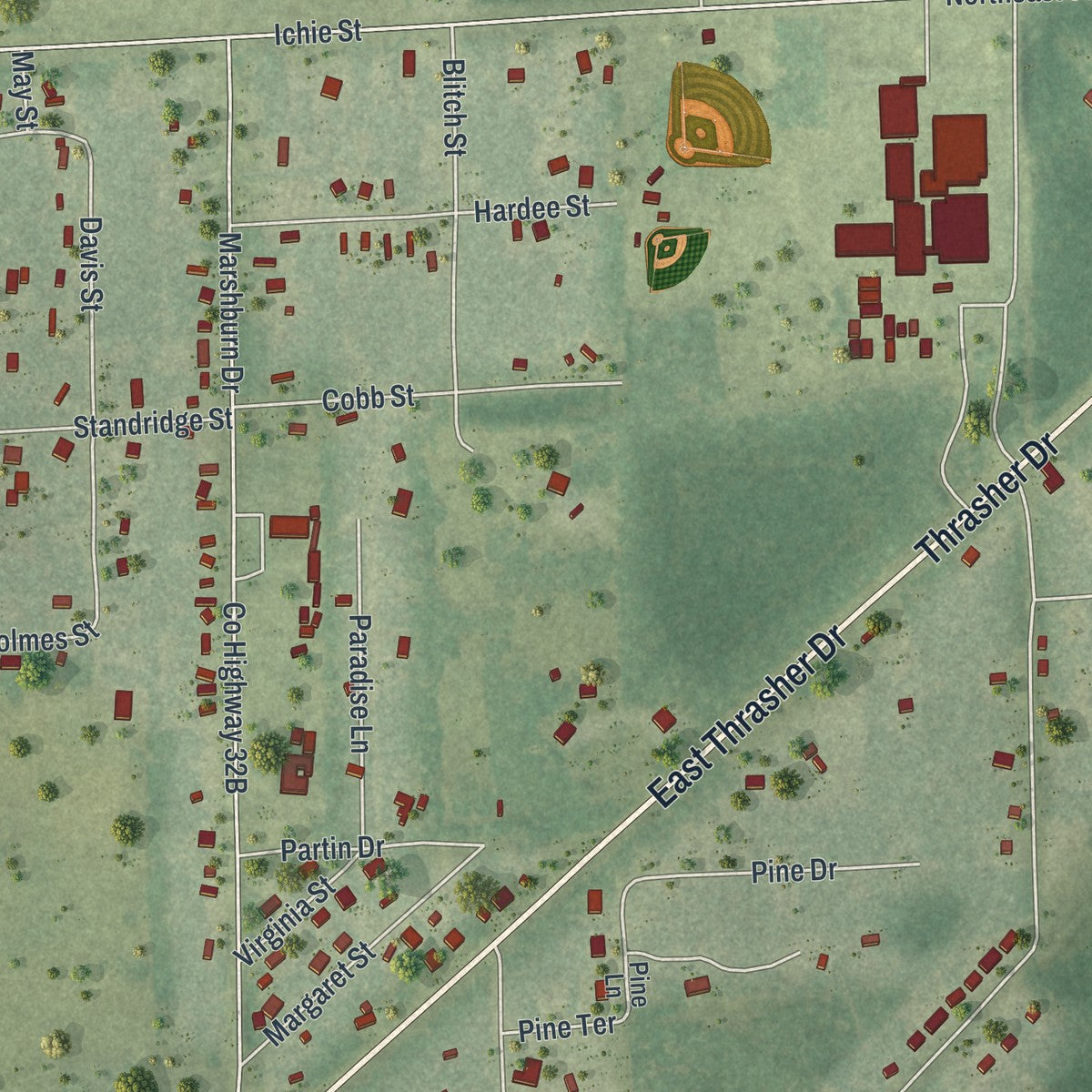 Close-up 2 of the Bronson, Florida map artwork