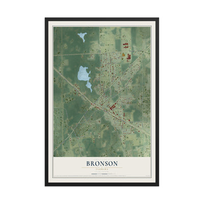 Bronson, Florida map print, 12" x 18" W/ Black Ayous Wood Frame mockup