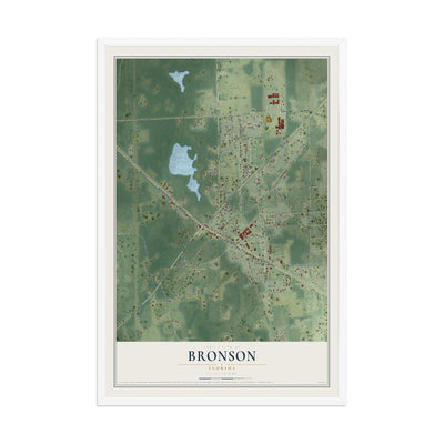 Bronson, Florida map print, 12" x 18" W/ White Ayous Wood Frame mockup