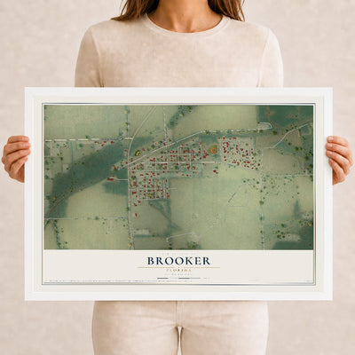 Brooker, Florida map print, 12" x 18" W/ White Ayous Wood Frame mockup