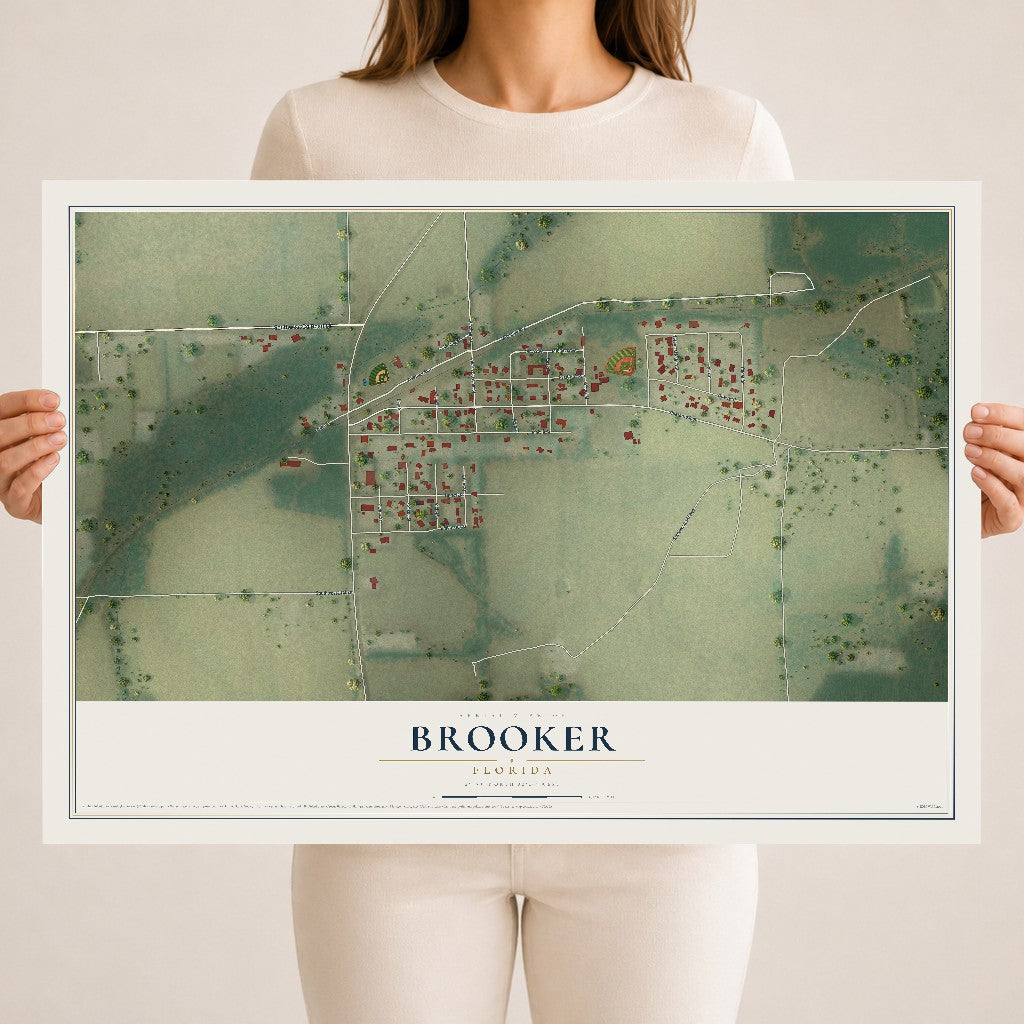 Brooker, Florida map print, 18" x 24" Archival Matte Print mockup