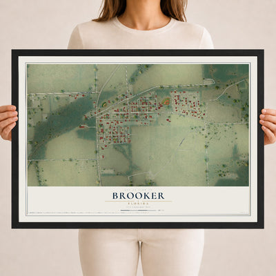 Brooker, Florida map print, 18" x 24" W/ Black Ayous Wood Frame mockup