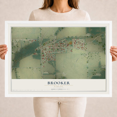 Brooker, Florida map print, 18" x 24" W/ White Ayous Wood Frame mockup