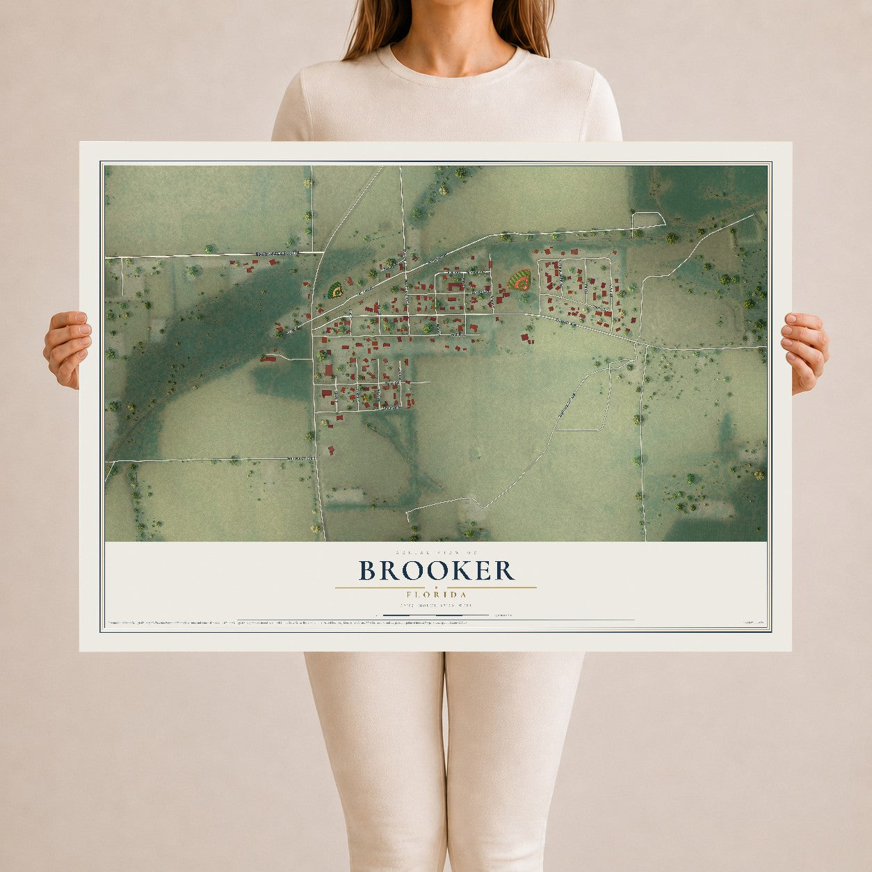 Brooker, Florida map print, 24" x 36" Archival Matte Print mockup