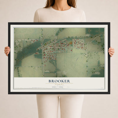 Brooker, Florida map print, 24" x 36" W/ Black Ayous Wood Frame mockup