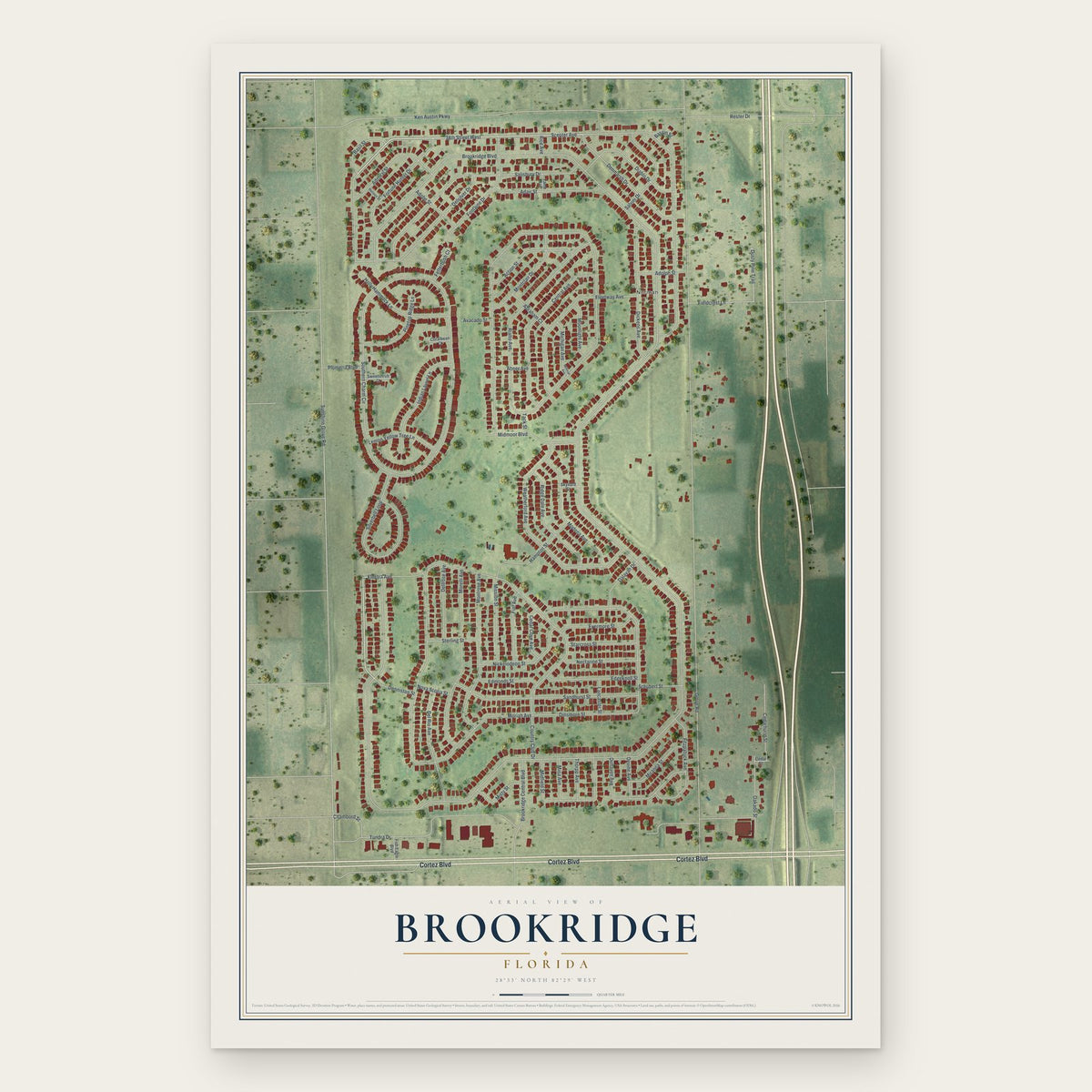 Brookridge, Florida map print, the full design