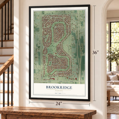 Brookridge, Florida map, 24 x 36 inch print in a black frame by a staircase