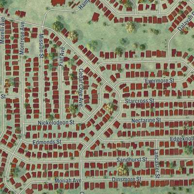 Close-up of the map of Brookridge, Florida print showing street and building detail