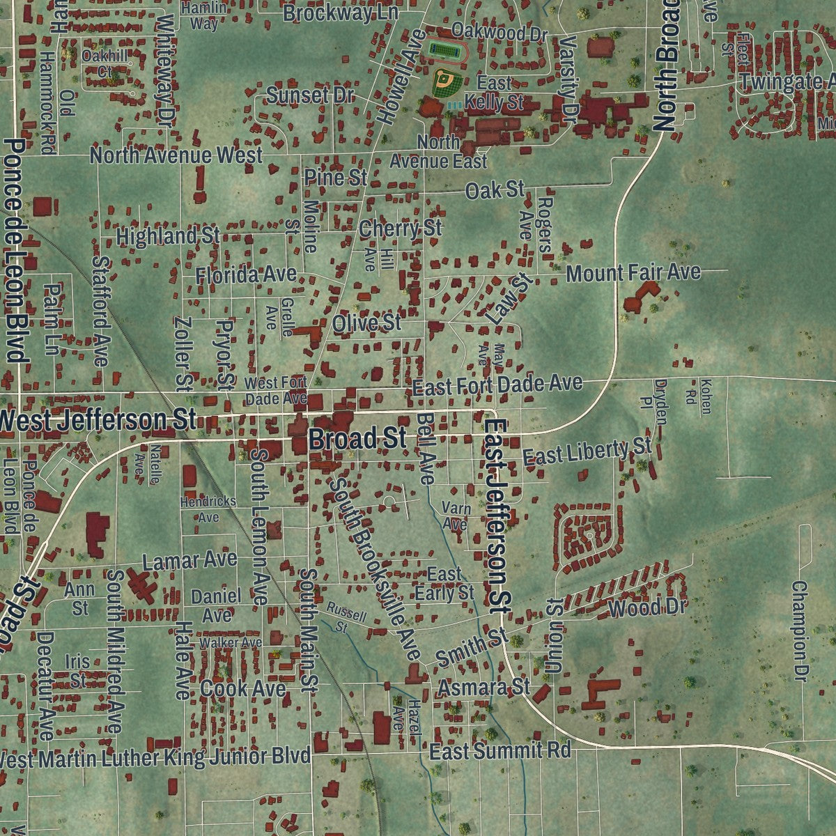 Close-up 1 of the Brooksville, Florida map artwork