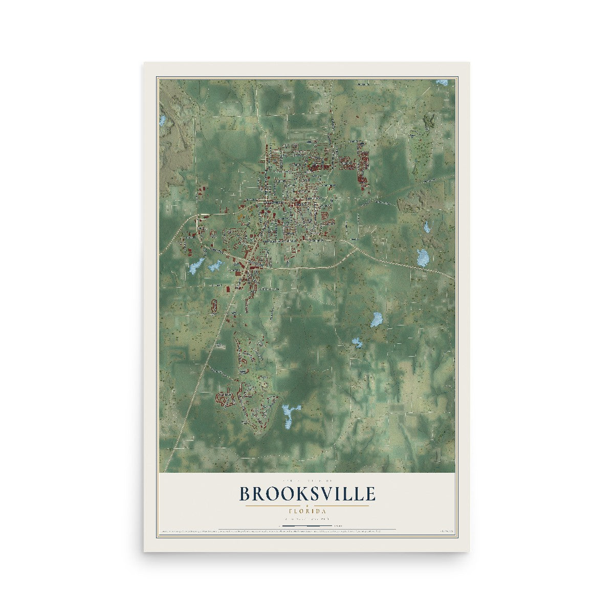 Brooksville, Florida map print, 12" x 18" Archival Matte Print mockup