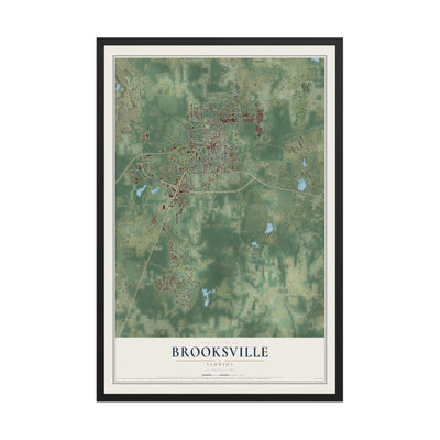 Brooksville, Florida map print, 12" x 18" W/ Black Ayous Wood Frame mockup