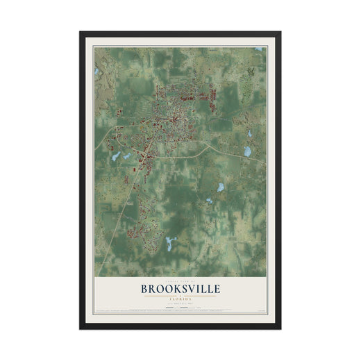 Map of Brooksville, Florida, 12 x 18 inch print in a black wood frame
