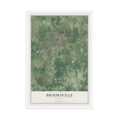 Brooksville, Florida map print, 12" x 18" W/ White Ayous Wood Frame mockup