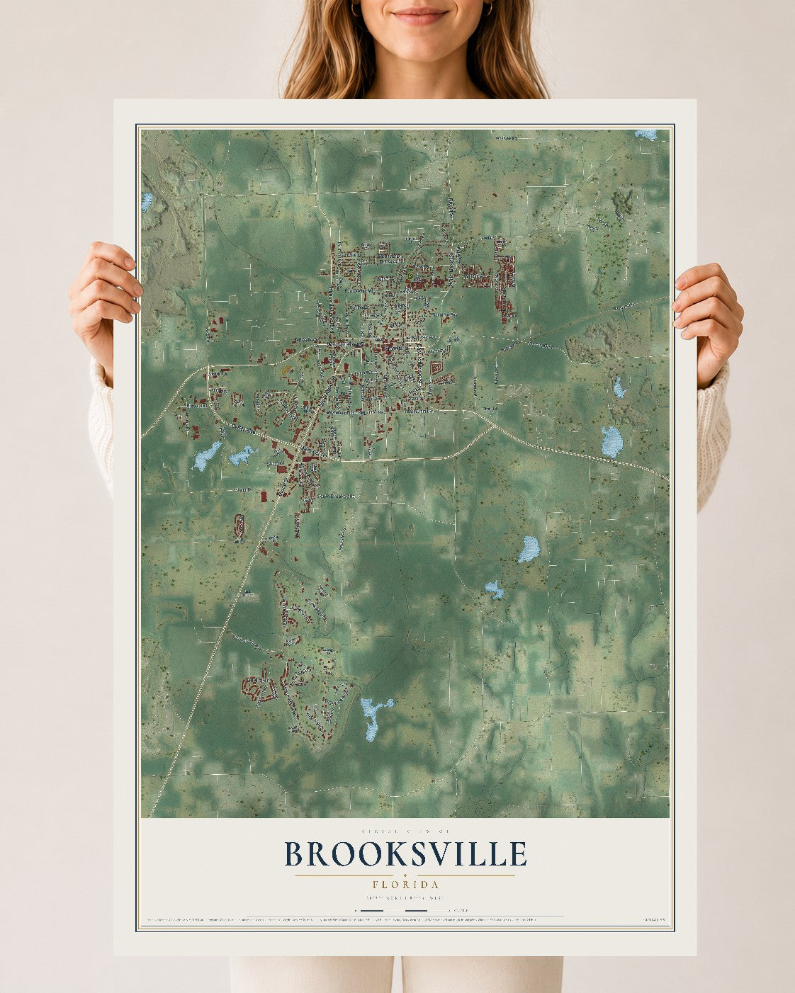 Brooksville, Florida map print, 24" x 36" Archival Matte Print mockup