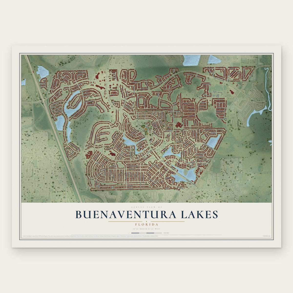 Buenaventura Lakes, Florida map print, the full design