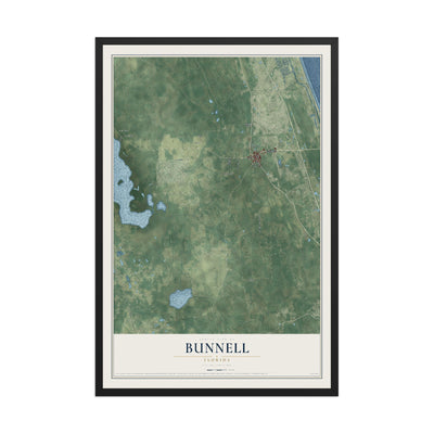 Bunnell, Florida map print, 12" x 18" W/ Black Ayous Wood Frame mockup