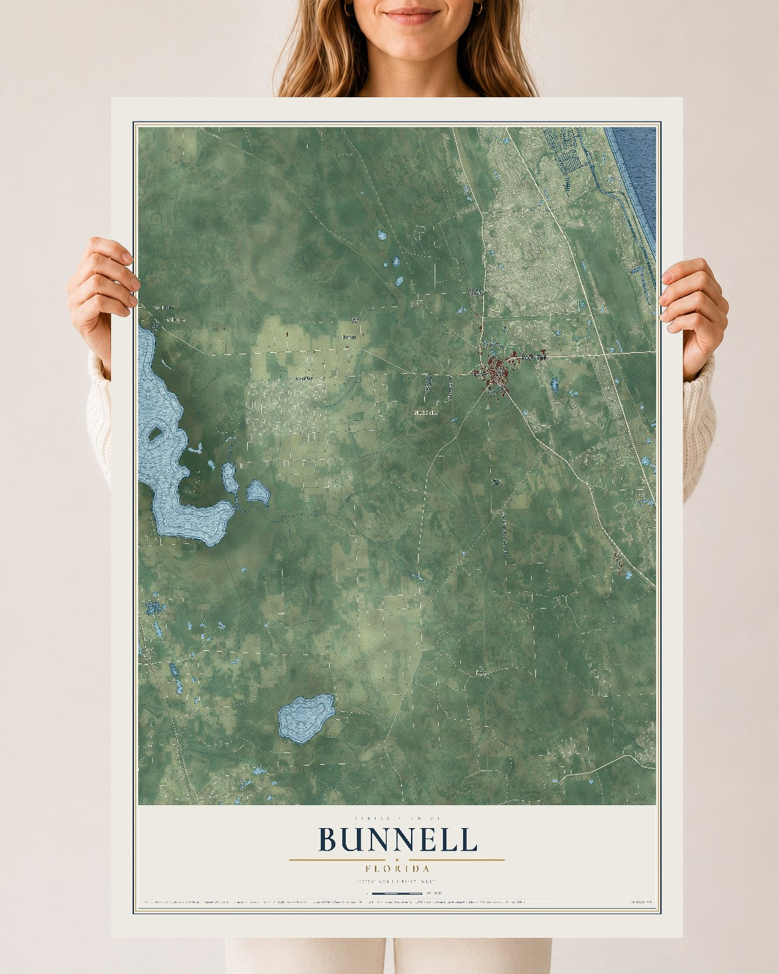 Bunnell, Florida map print, 24" x 36" Archival Matte Print mockup