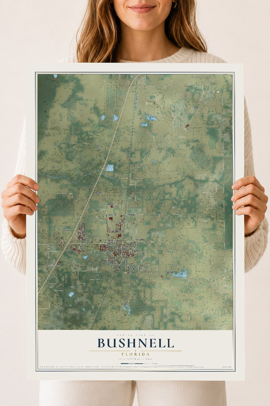 Bushnell, Florida map print, 18" x 24" Archival Matte Print mockup