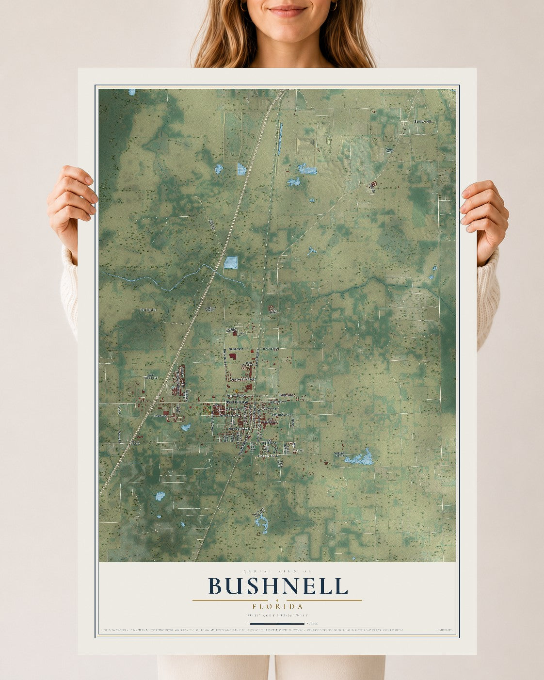 Bushnell, Florida map print, 24" x 36" Archival Matte Print mockup