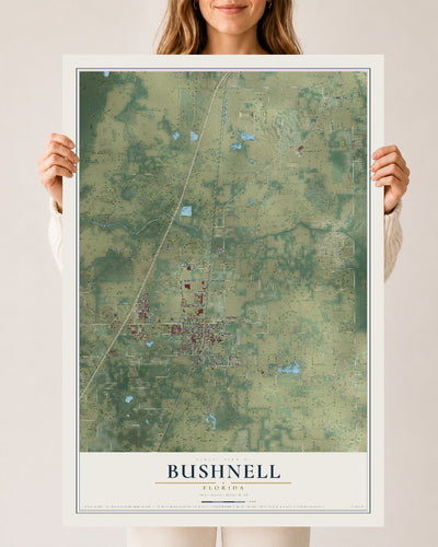 Bushnell, Florida map print, 24" x 36" Archival Matte Print mockup