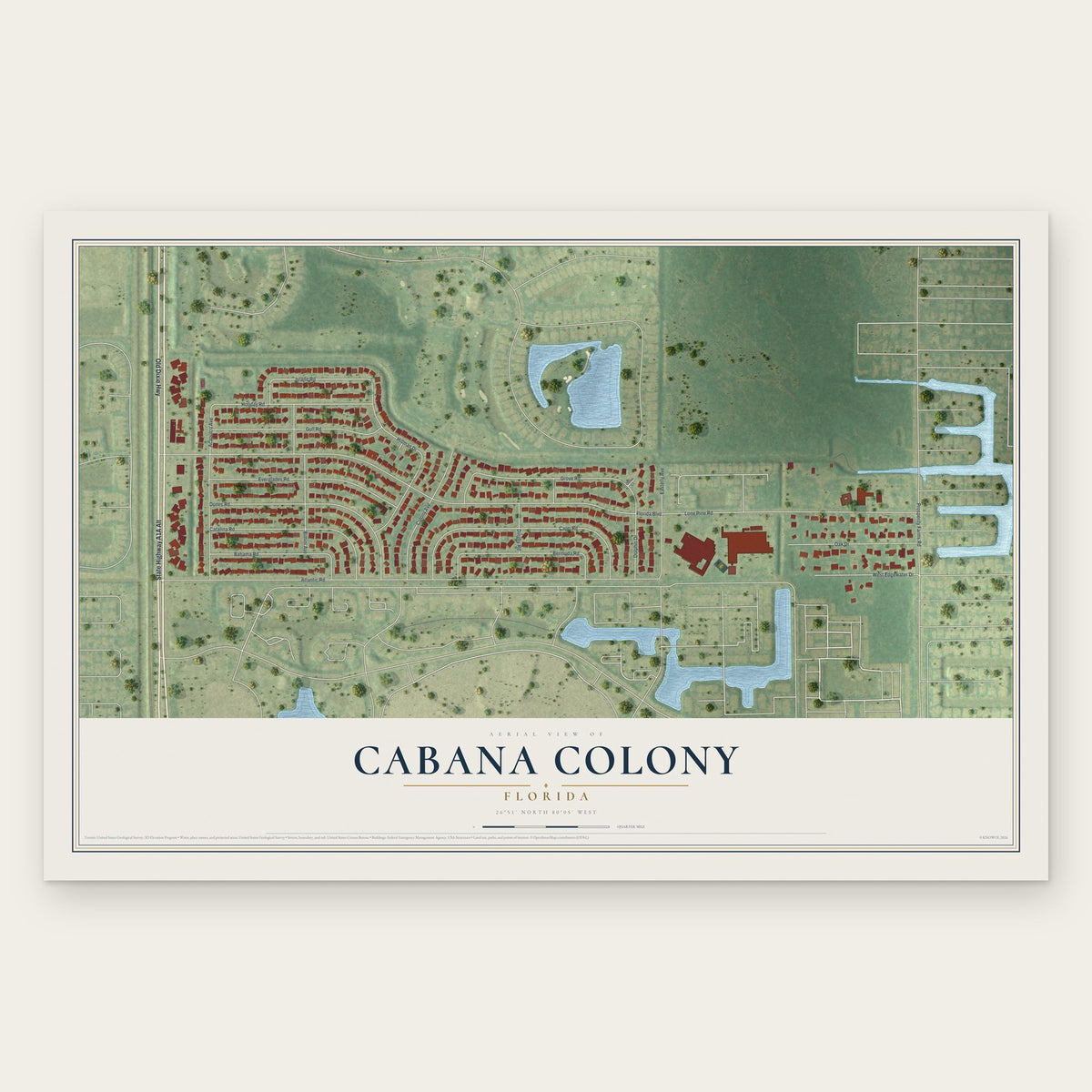 Cabana Colony, Florida map print, the full design