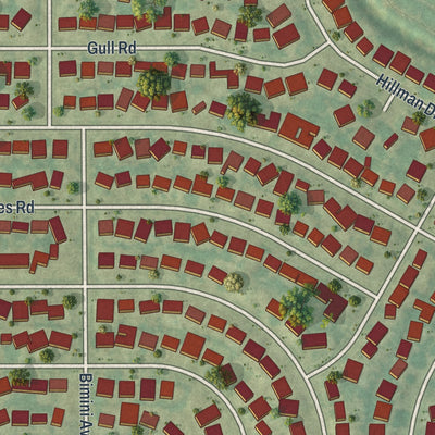 Close-up of the map of Cabana Colony, Florida print showing street and building detail