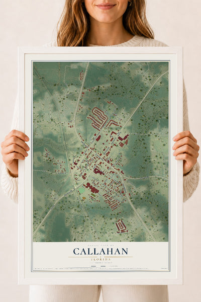 Callahan, Florida map print, 18" x 24" W/ White Ayous Wood Frame mockup