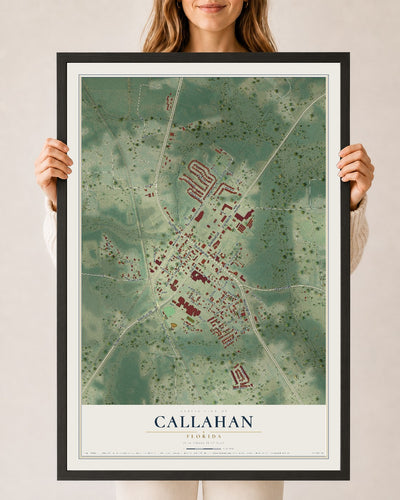Callahan, Florida map print, 24" x 36" W/ Black Ayous Wood Frame mockup