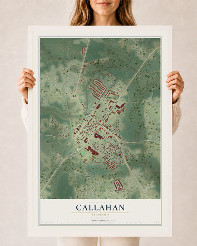 Callahan, Florida map print, 24" x 36" W/ White Ayous Wood Frame mockup
