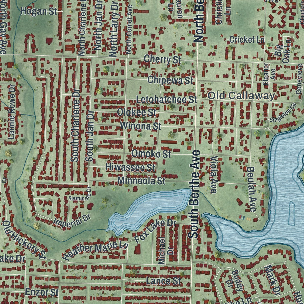 Close-up 1 of the Callaway, Florida map artwork