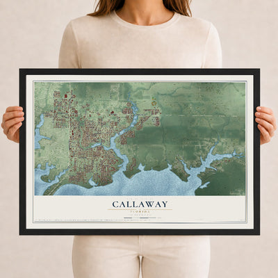 Callaway, Florida map print, 12" x 18" W/ Black Ayous Wood Frame mockup