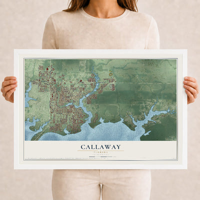 Callaway, Florida map print, 12" x 18" W/ White Ayous Wood Frame mockup