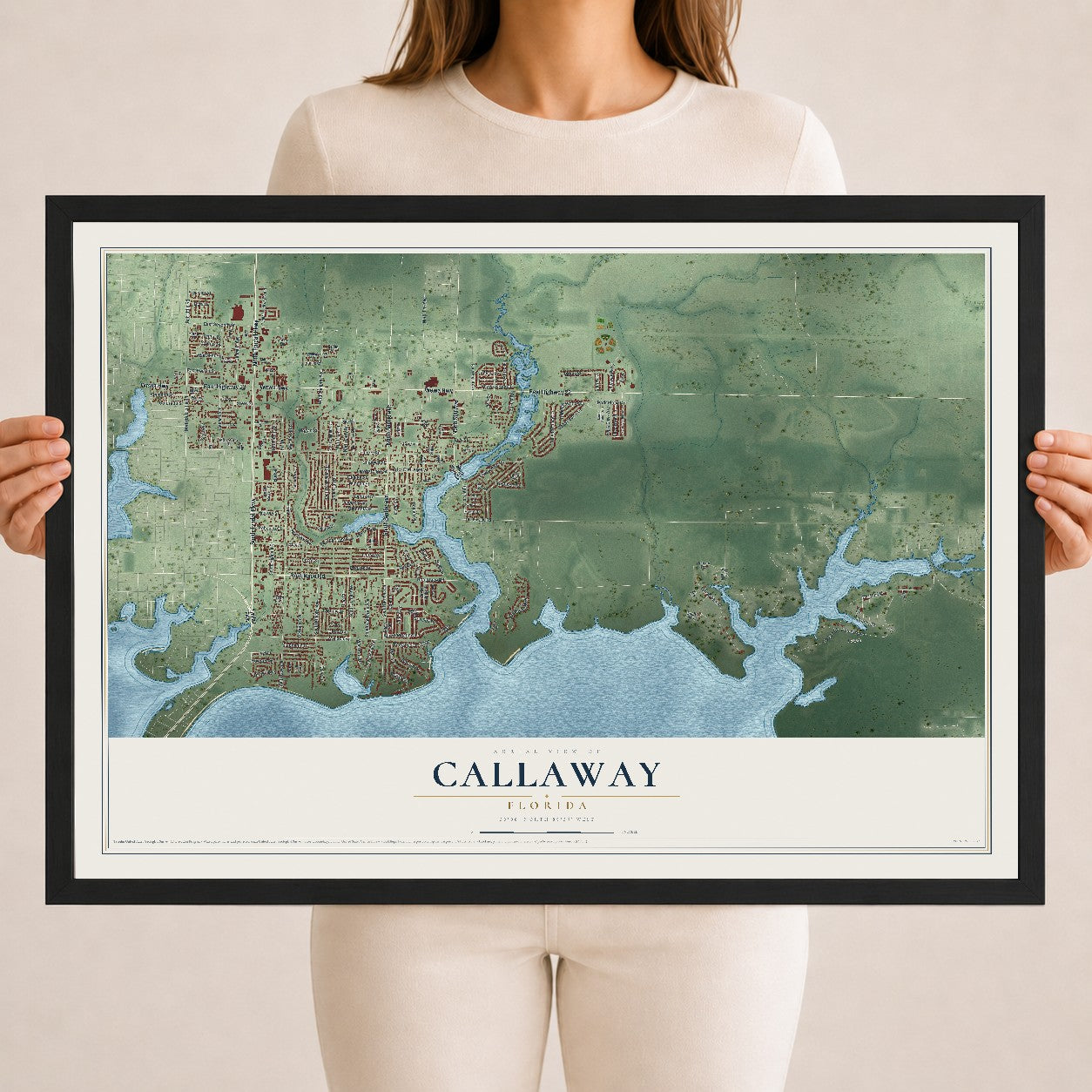 Callaway, Florida map print, 18" x 24" W/ Black Ayous Wood Frame mockup