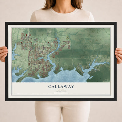 Callaway, Florida map print, 18" x 24" W/ Black Ayous Wood Frame mockup