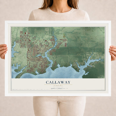 Callaway, Florida map print, 18" x 24" W/ White Ayous Wood Frame mockup