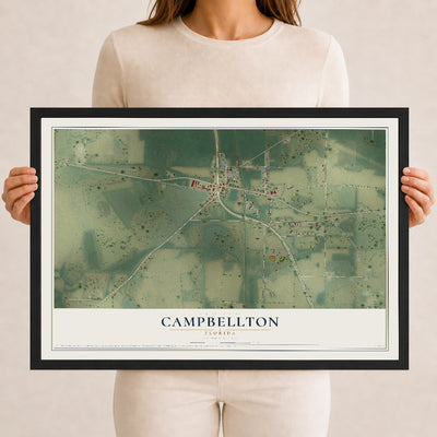 Campbellton, Florida map print, 12" x 18" W/ Black Ayous Wood Frame mockup