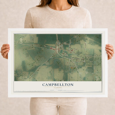 Campbellton, Florida map print, 12" x 18" W/ White Ayous Wood Frame mockup