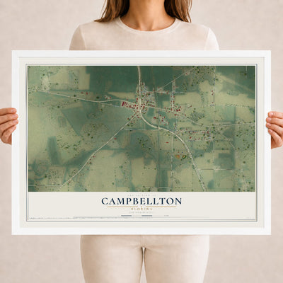 Campbellton, Florida map print, 18" x 24" W/ White Ayous Wood Frame mockup
