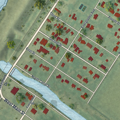 Close-up of the map of Canal Point, Florida print showing street and building detail