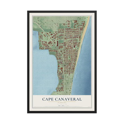 Cape Canaveral, Florida map print, 12" x 18" W/ Black Ayous Wood Frame mockup