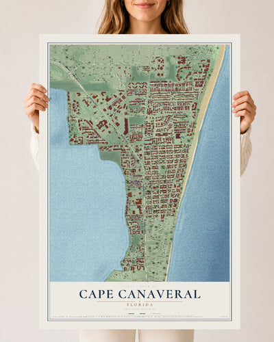 Cape Canaveral, Florida map print, 24" x 36" Archival Matte Print mockup