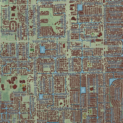 Close-up 2 of the Cape Coral, Florida map artwork