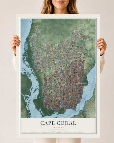 Cape Coral, Florida map print, 24" x 36" Archival Matte Print mockup