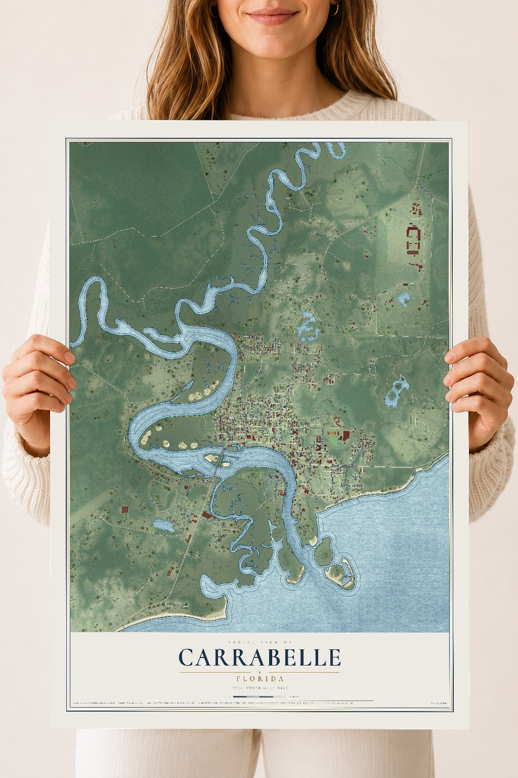 Carrabelle, Florida map print, 18" x 24" Archival Matte Print mockup