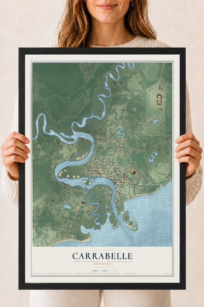 Carrabelle, Florida map print, 18" x 24" W/ Black Ayous Wood Frame mockup