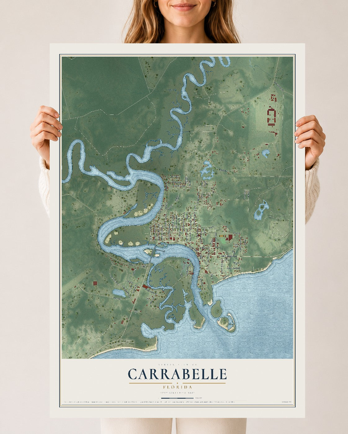 Carrabelle, Florida map print, 24" x 36" Archival Matte Print mockup