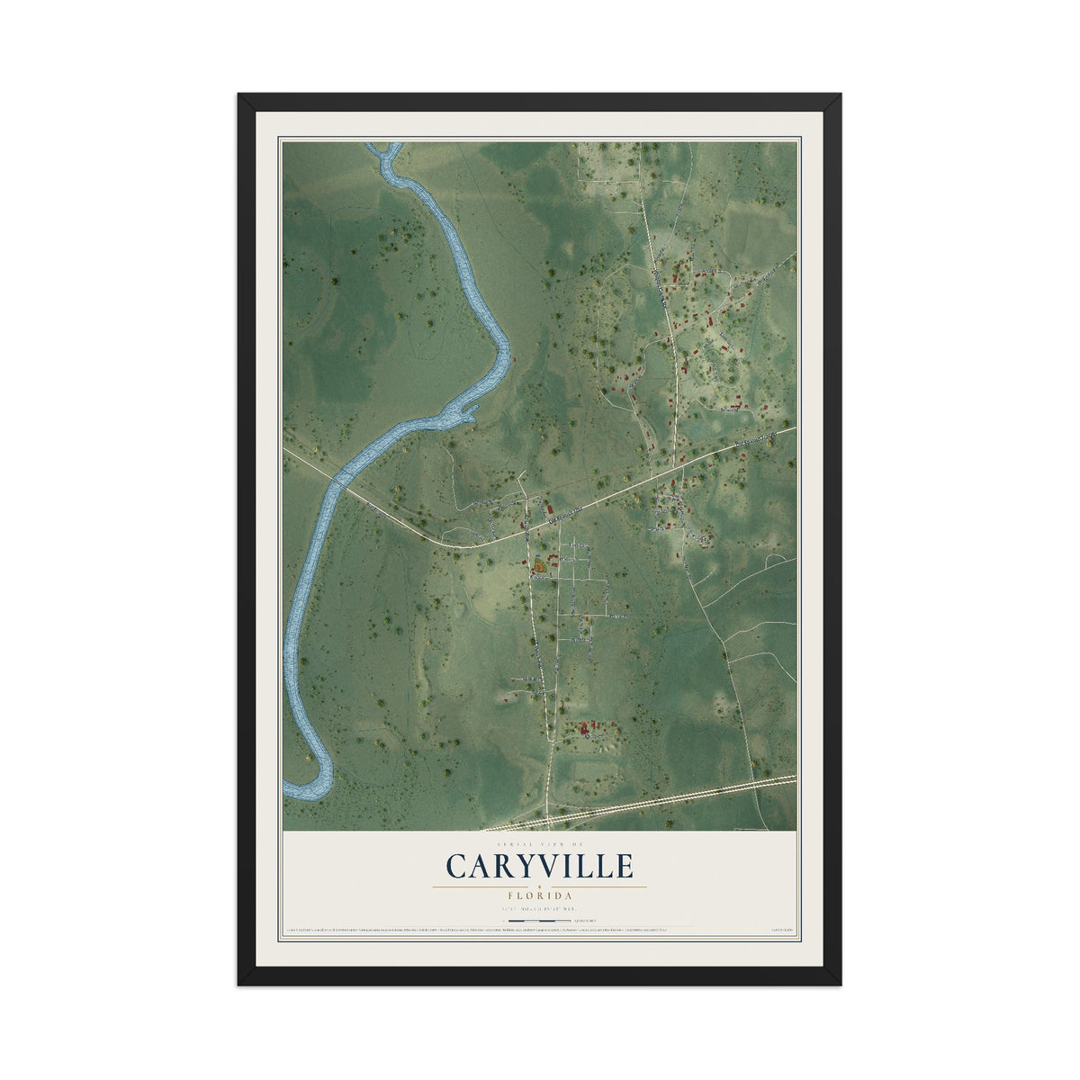 Caryville, Florida map print, 12" x 18" W/ Black Ayous Wood Frame mockup