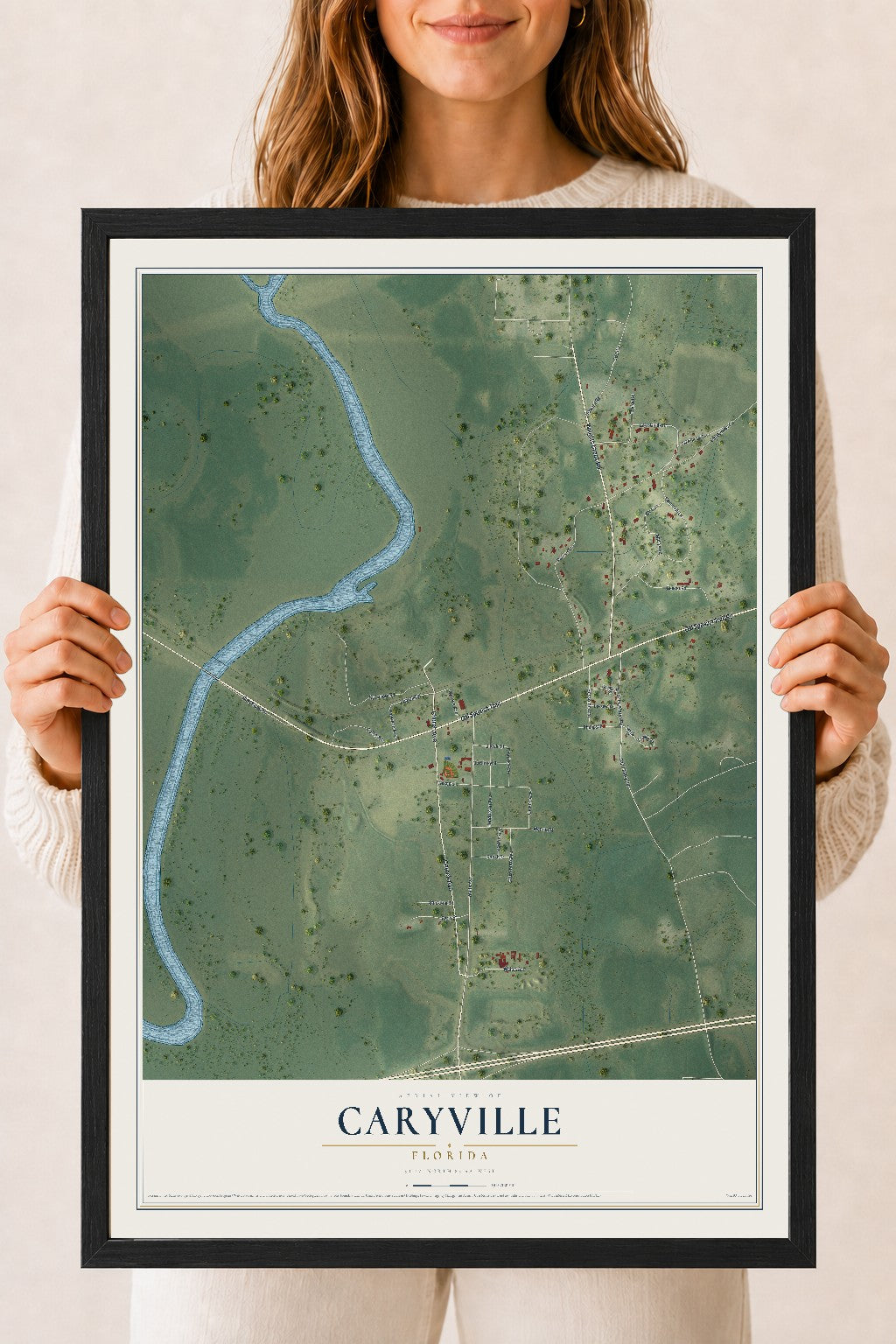 Caryville, Florida map print, 18" x 24" W/ Black Ayous Wood Frame mockup