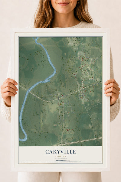 Caryville, Florida map print, 18" x 24" W/ White Ayous Wood Frame mockup